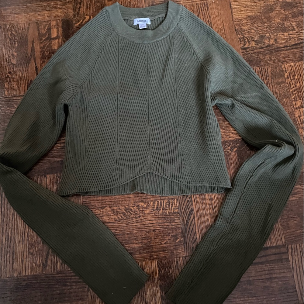Olive Green Ribbed Knit Sweater